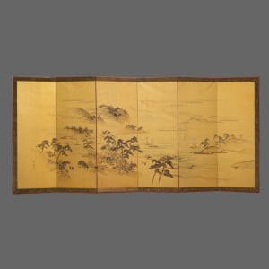 Six panel screen landscape on gold