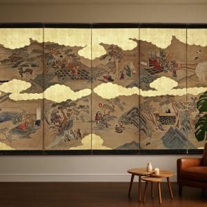 Tall 6-panel screen with scenes from 'The Twenty-Four Filial Exemplars'