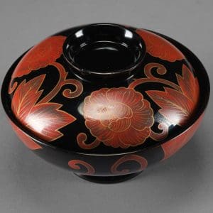 Set of 4 beautiful floral lacquered lidded bowls