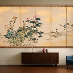 Splendid antique folding screen by Hashimoto Ryôka