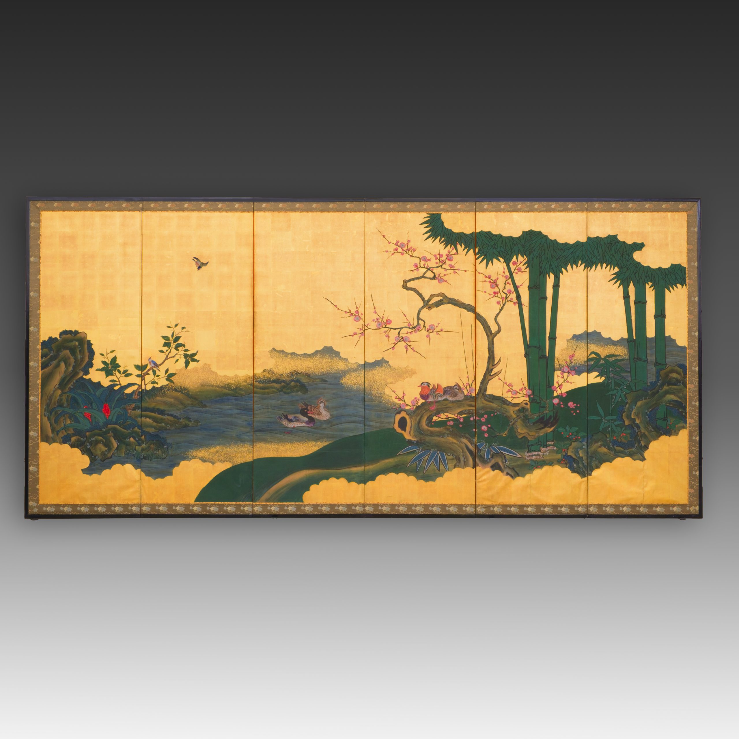 Tall 6-panel screen with spring landscape