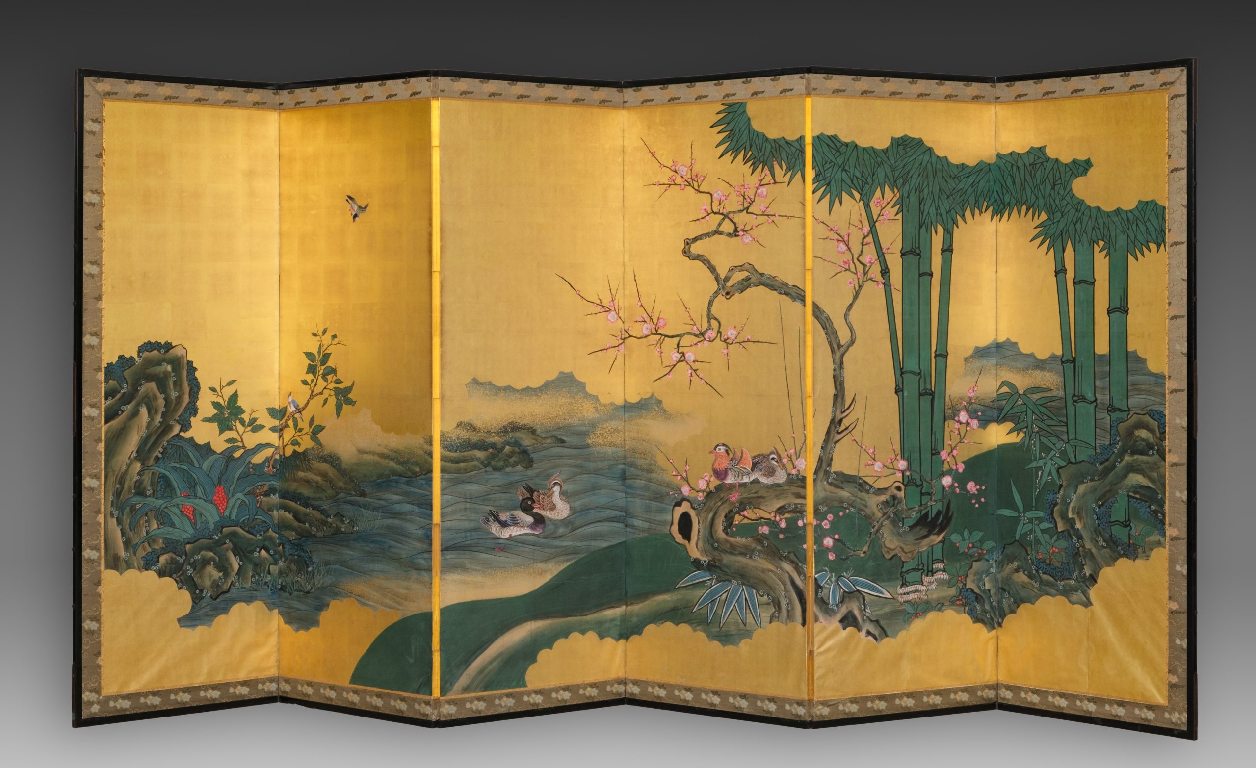 Tall 6-panel screen with spring landscape - Image 2