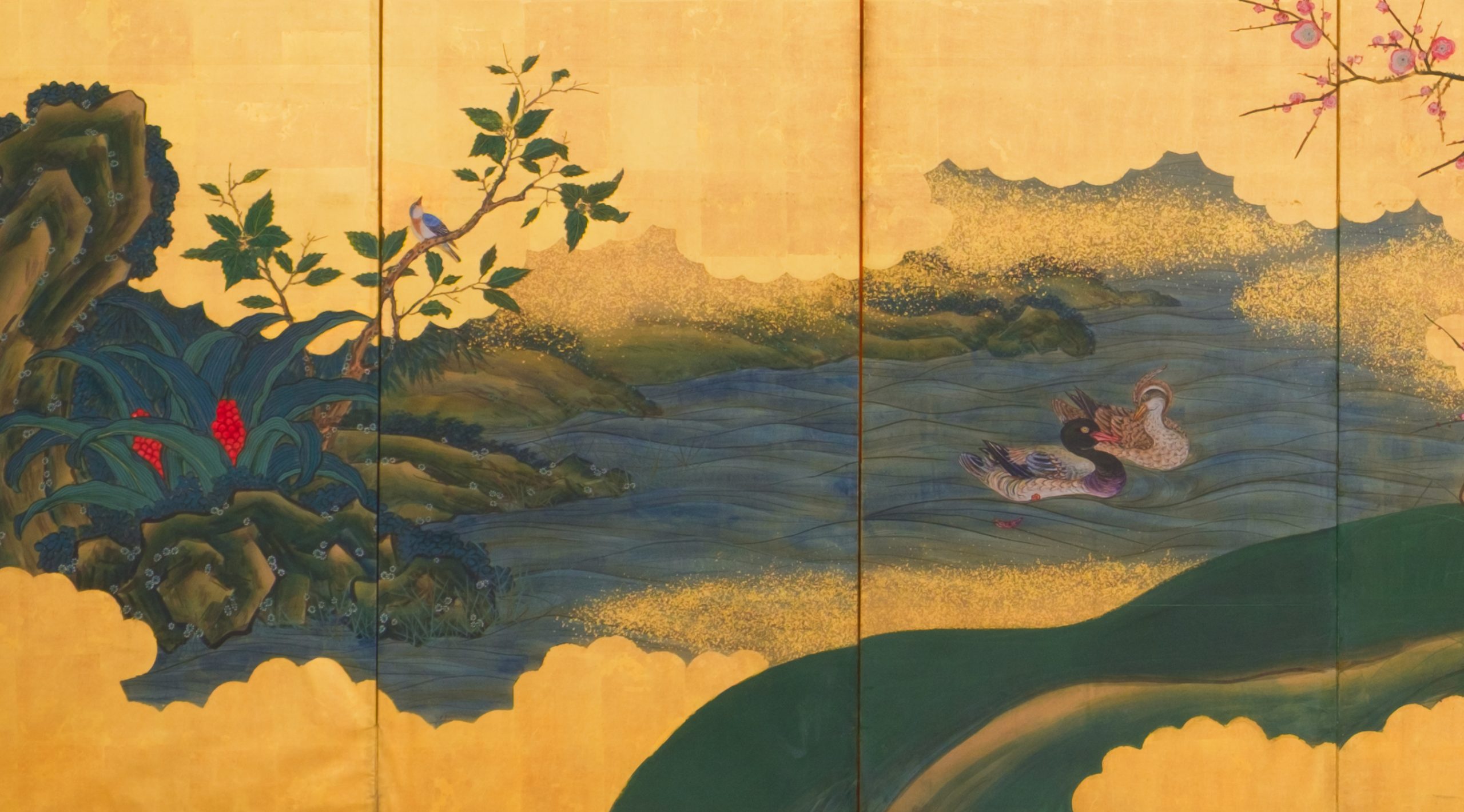 Tall 6-panel screen with spring landscape - Image 12