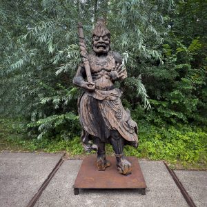 Exceptionally large and imposing wooden temple guardian depicting Agyō
