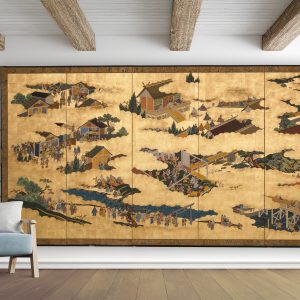 Tosa School-style 土佐派 genre painting screen