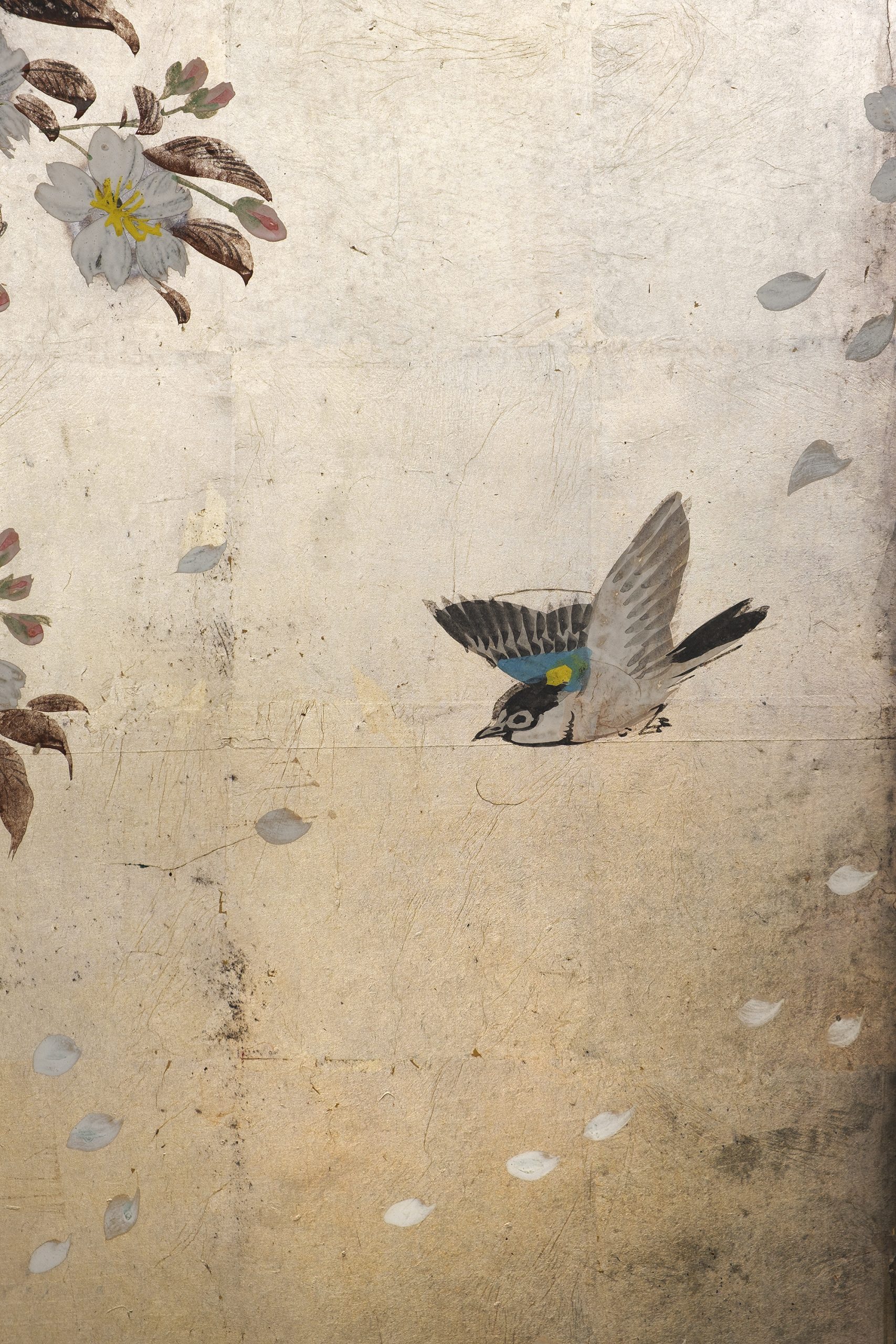 Superb folding screen spring garden on silver leaf - Image 11