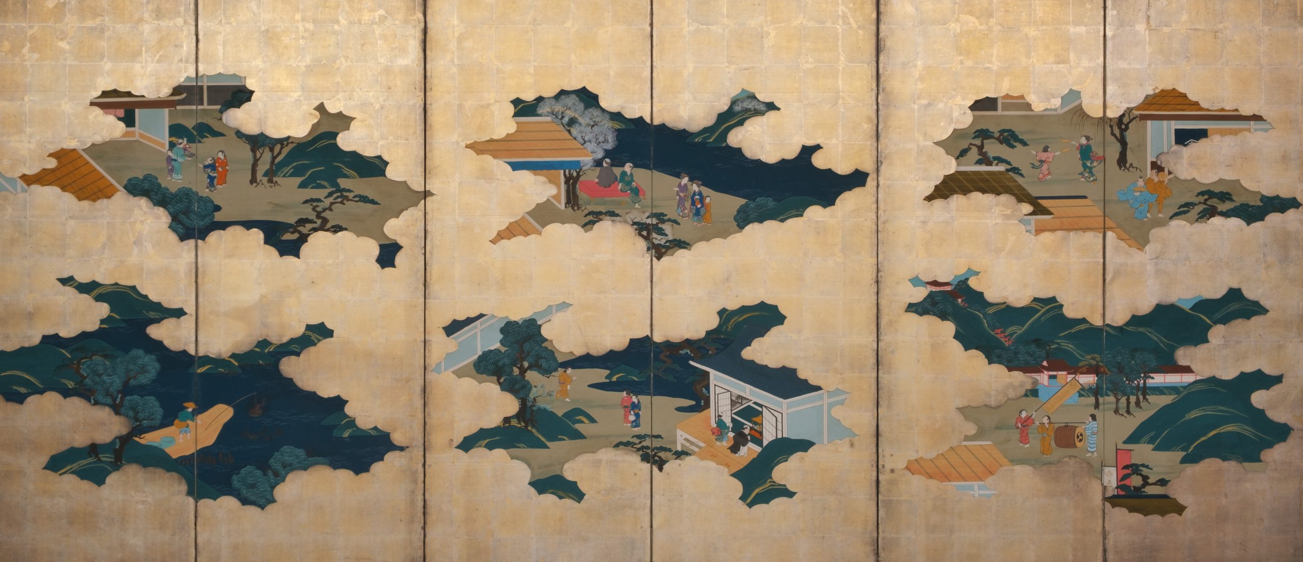 Six-panel folding screen daily life in Edo-period - Image 2