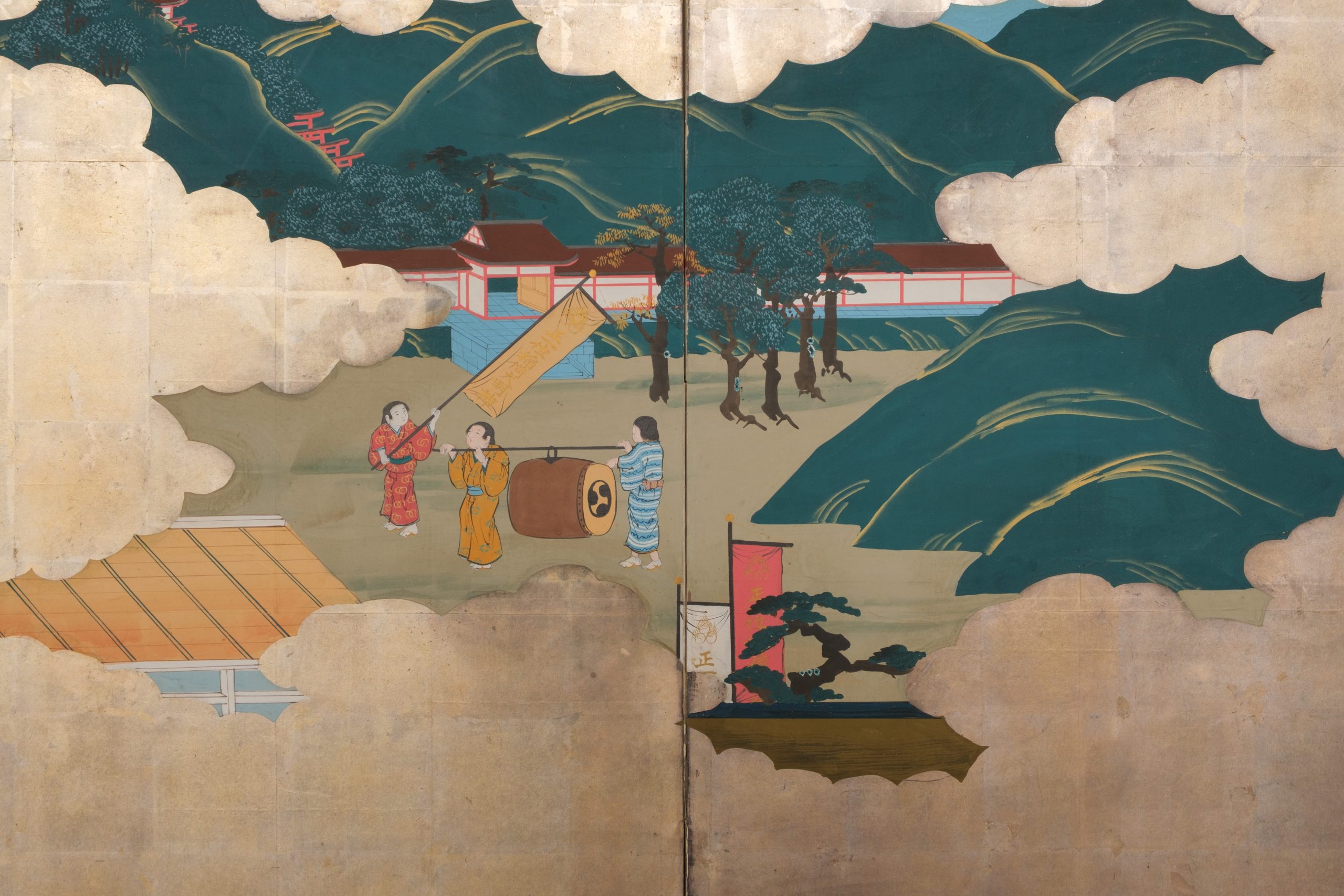 Six-panel folding screen daily life in Edo-period - Image 4