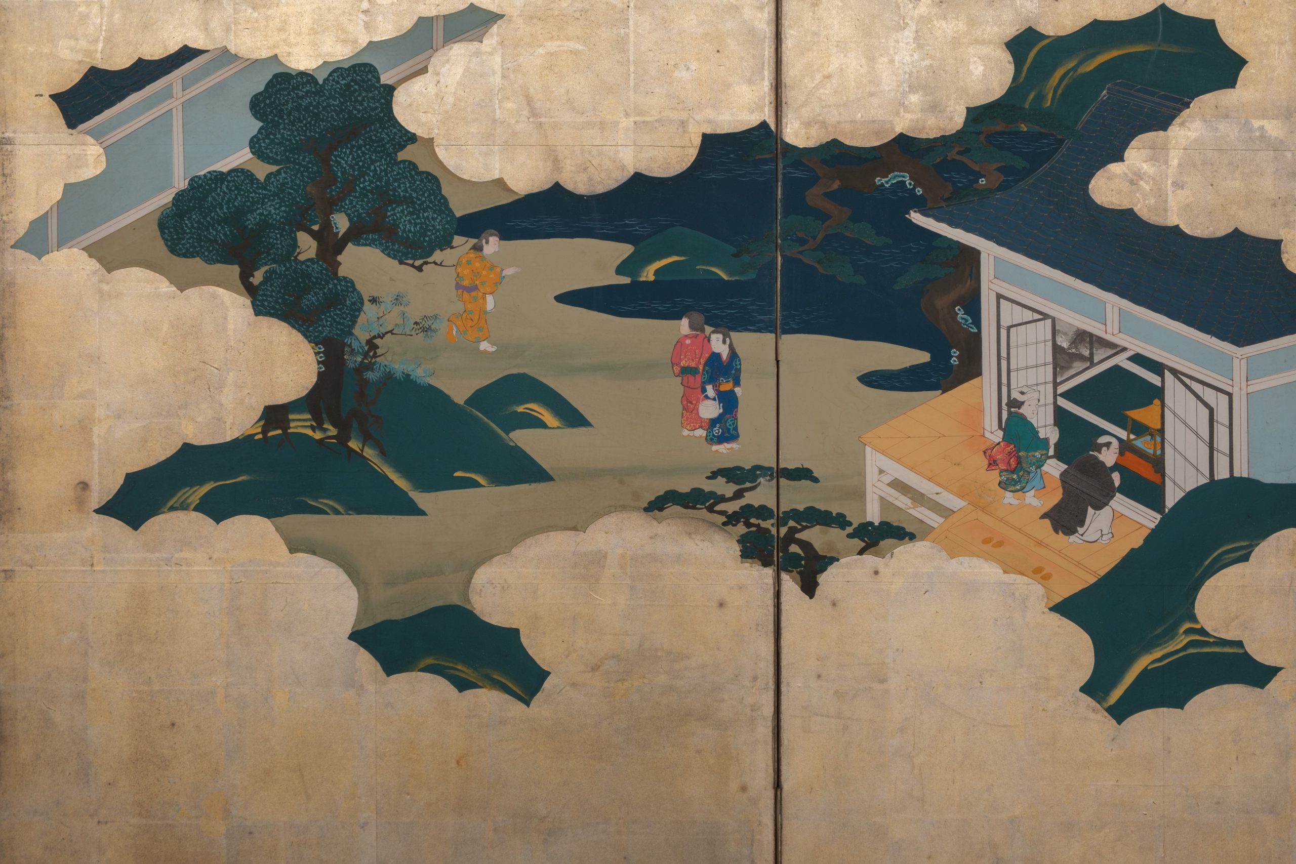 Six-panel folding screen daily life in Edo-period - Image 5