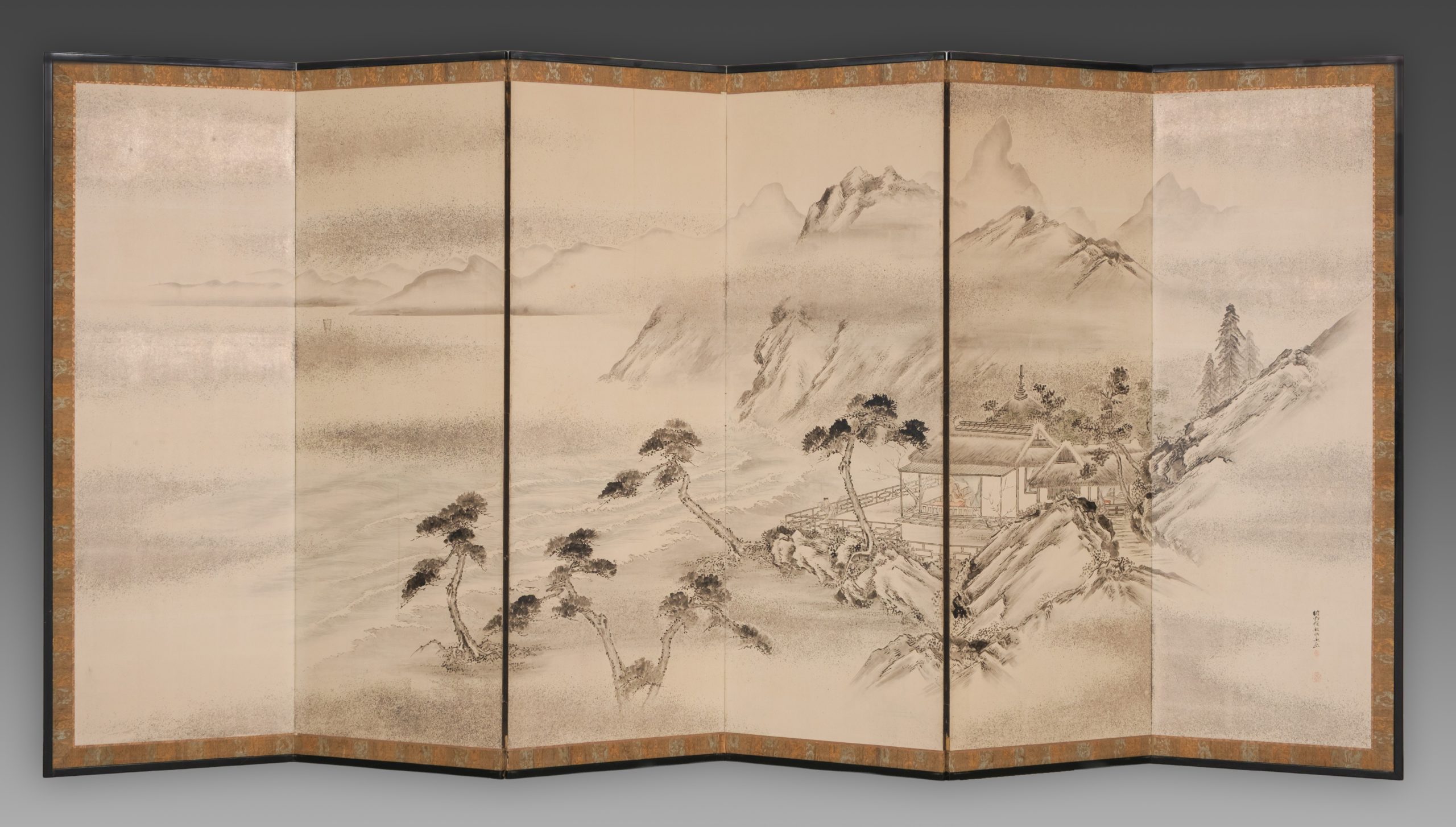 Screen waterside landscape by Kanô Eigaku 狩野永岳 (1790–1867) - Image 3