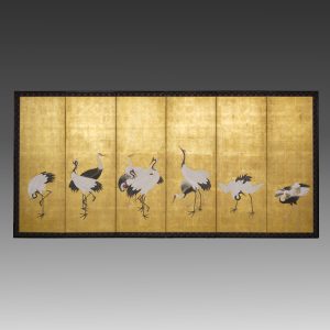 Tall screen cranes on gold leaf