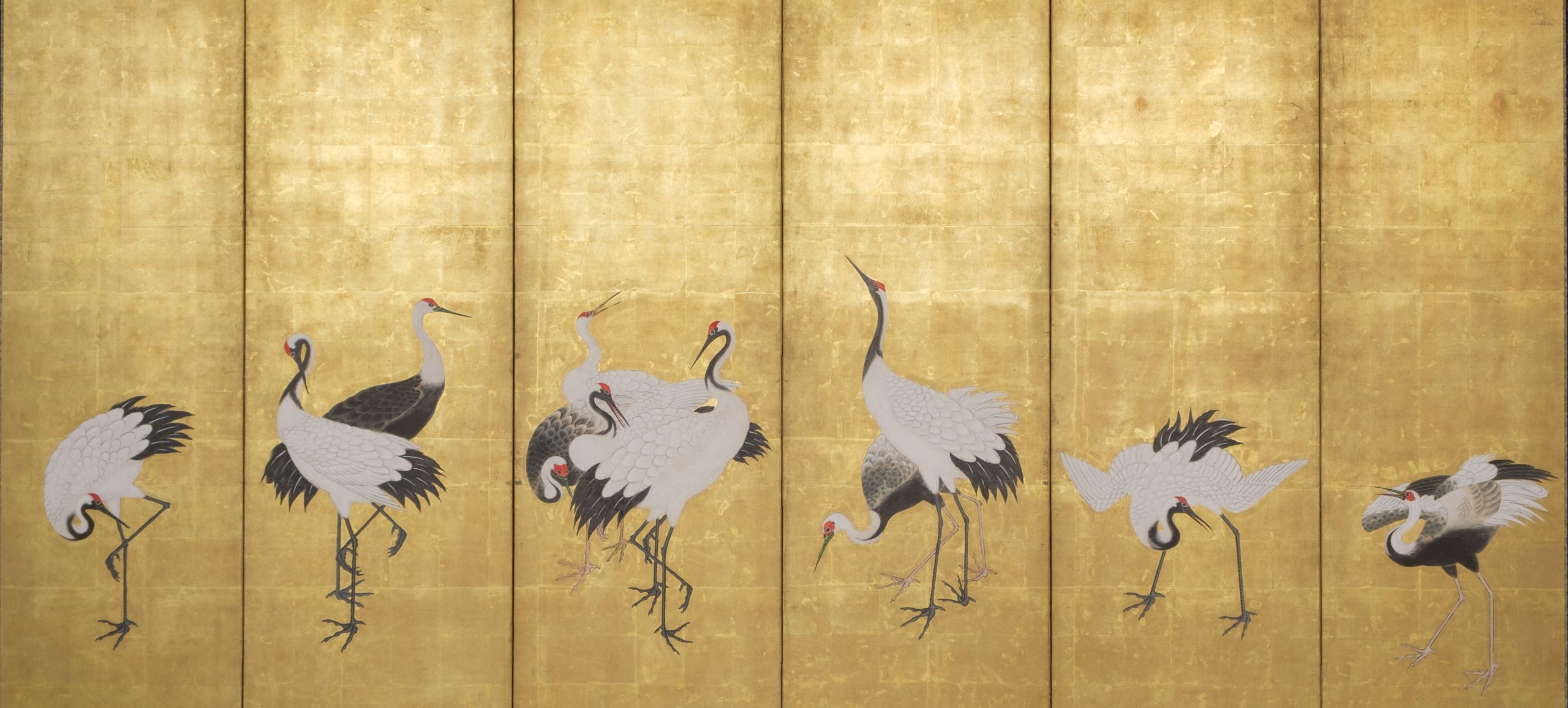 Tall screen cranes on gold leaf - Image 3