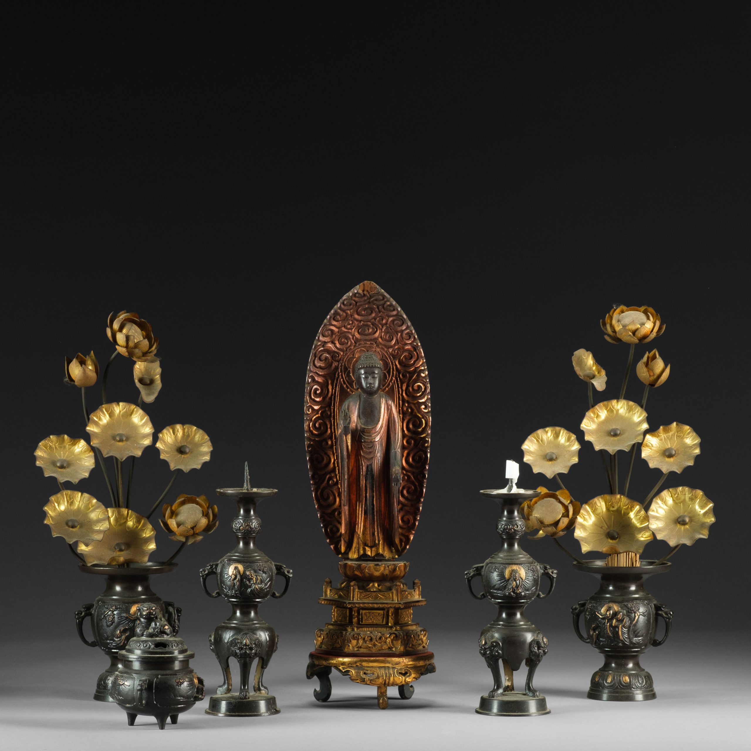 6-piece Japanese Buddhist altar set