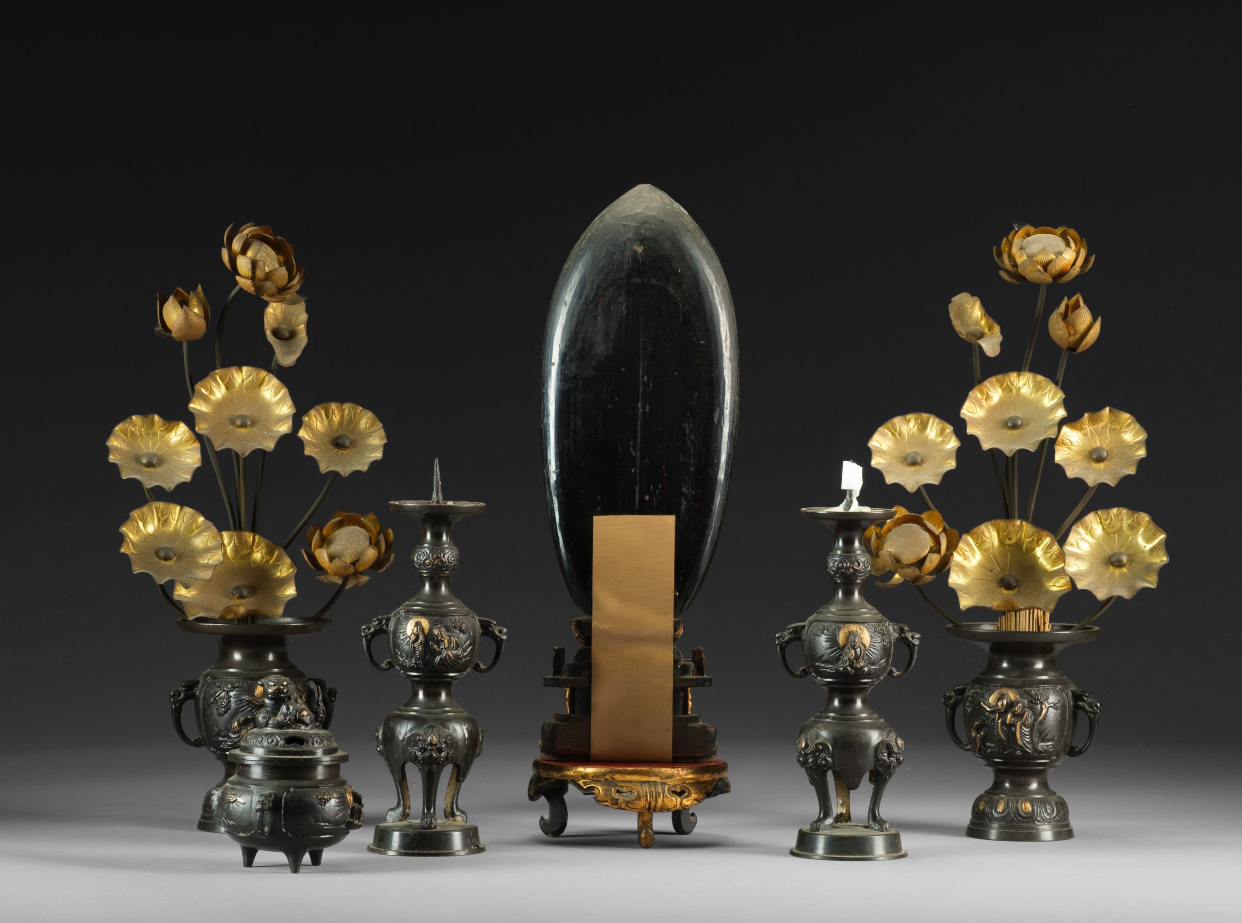 6-piece Japanese Buddhist altar set - Image 3