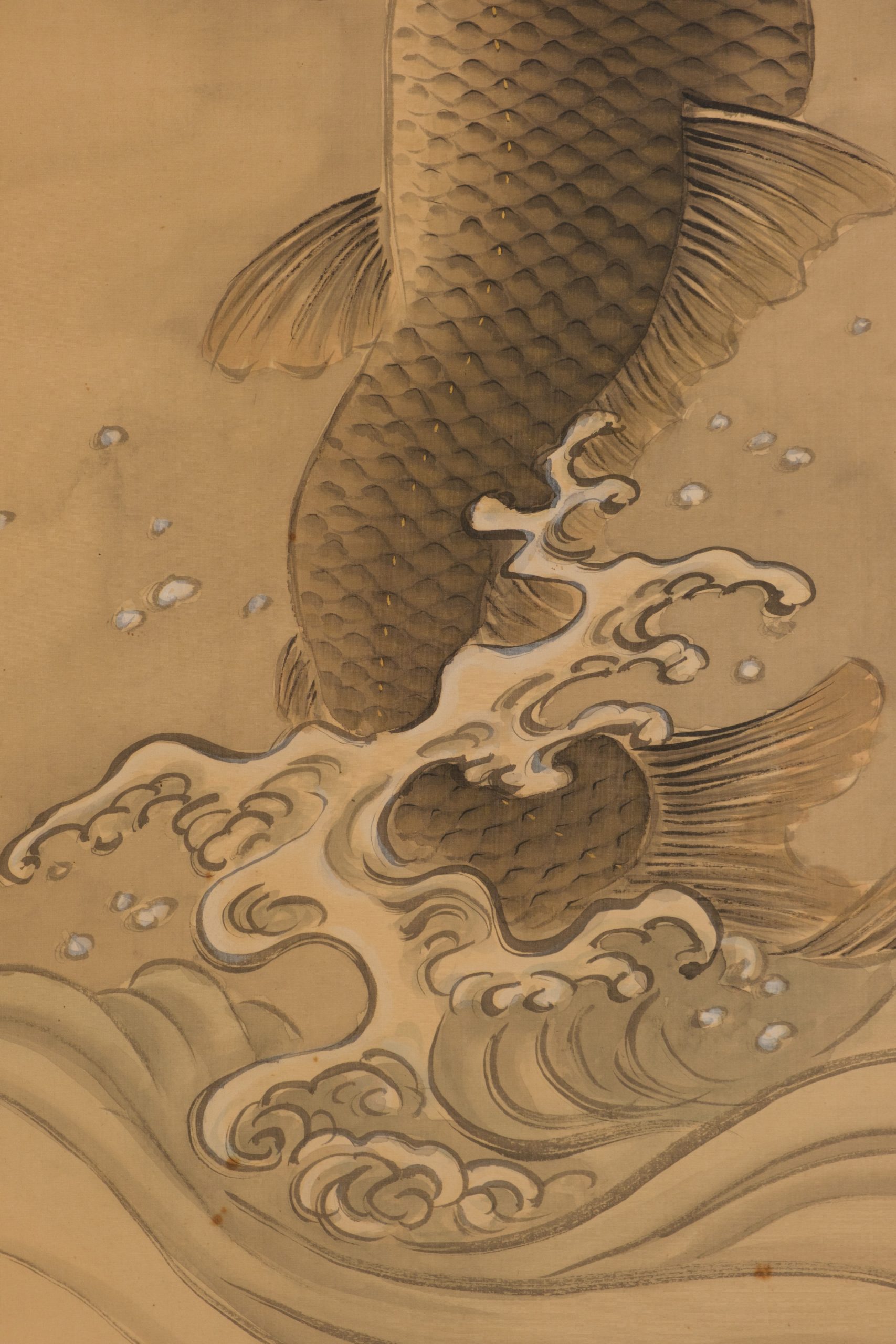 Hanging scroll of leaping koi - Image 5